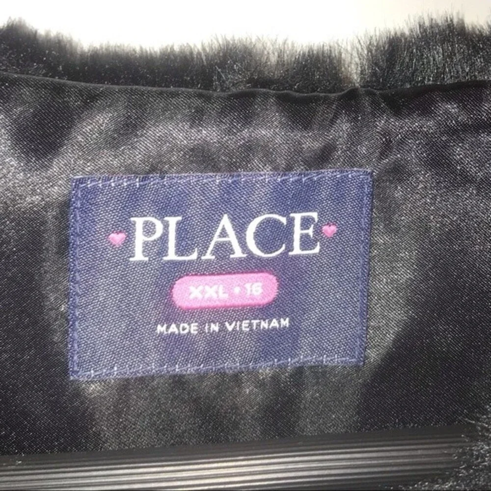 The Children’s Place Girl's Open Front Black Faux Fur Vest Jacket Size XXL 16